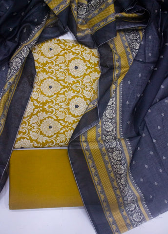 3 Piece Digital Printed Mustard Color Unstitched Suit
