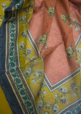 3 Piece Digital Printed Yellow Color Unstitched Suit