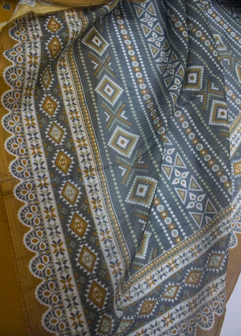 3 Piece Digital Printed Orange Color Unstitched Suit