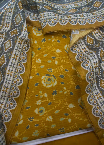 3 Piece Digital Printed Orange Color Unstitched Suit