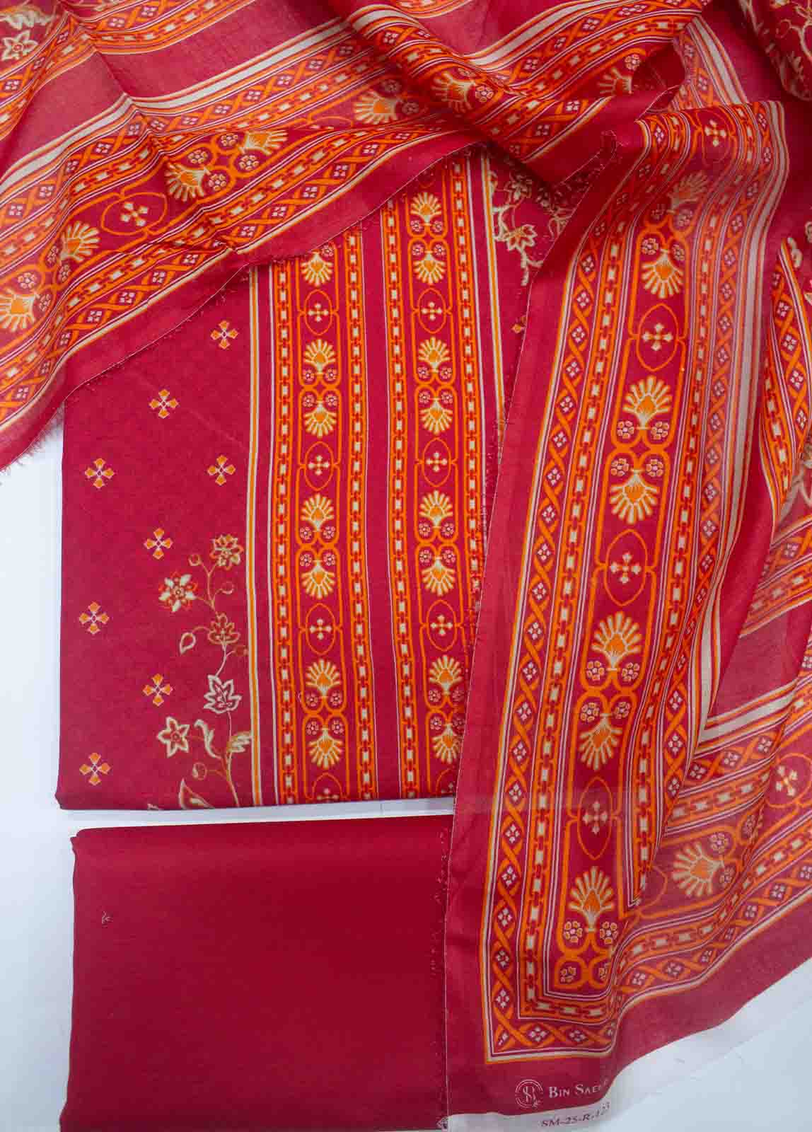 Bin Saeed Fabric - DP-0123- 3 Piece Lawn Printed UnStitched Suit