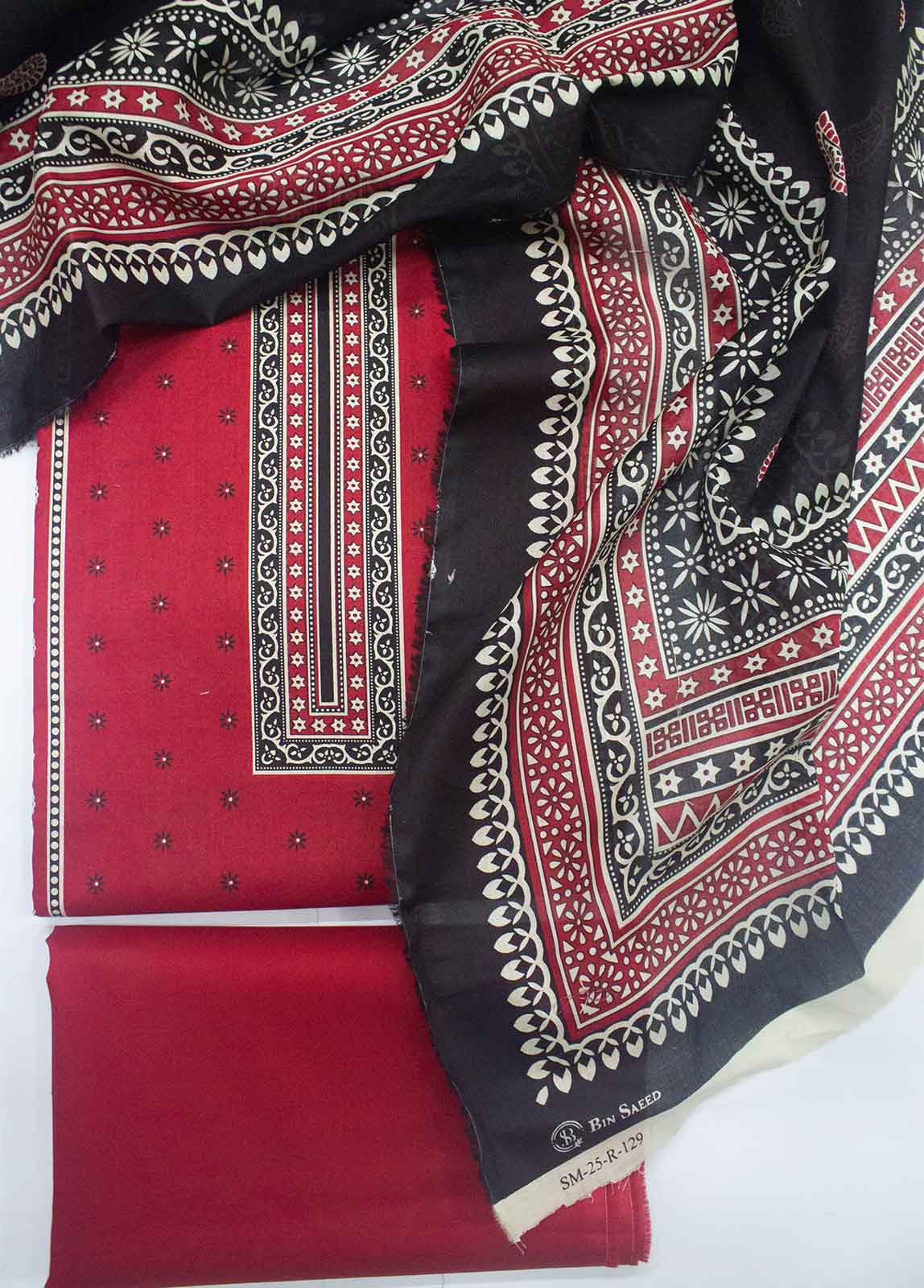 Bin Saeed Fabric - DP-0129- 3 Piece Lawn Printed UnStitched Suit