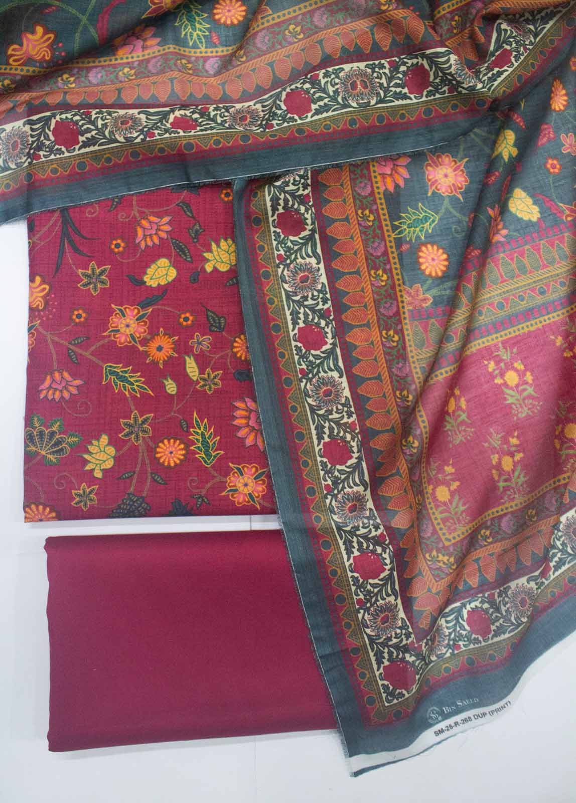 Bin Saeed Fabric - DP-0268- 3 Piece Lawn Printed UnStitched Suit
