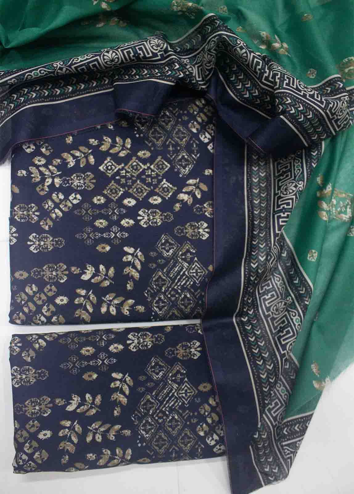 DP-0435- 3 Piece Cotton Printed UnStitched Suit
