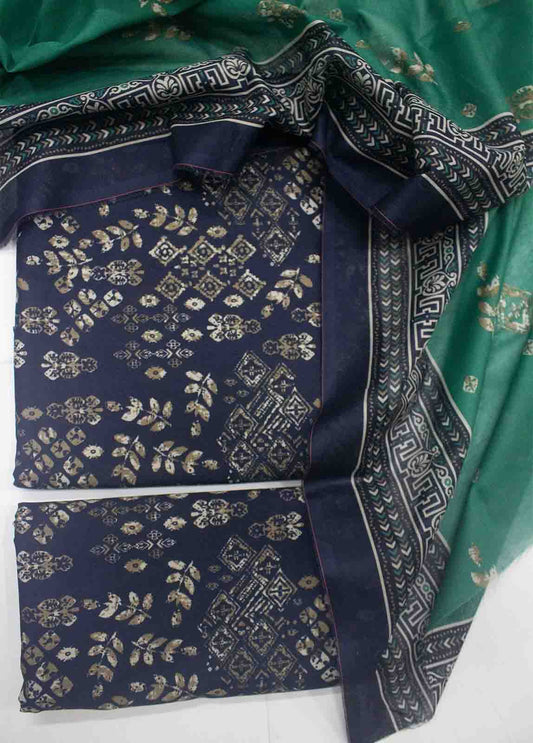 DP-0435- 3 Piece Cotton Printed UnStitched Suit