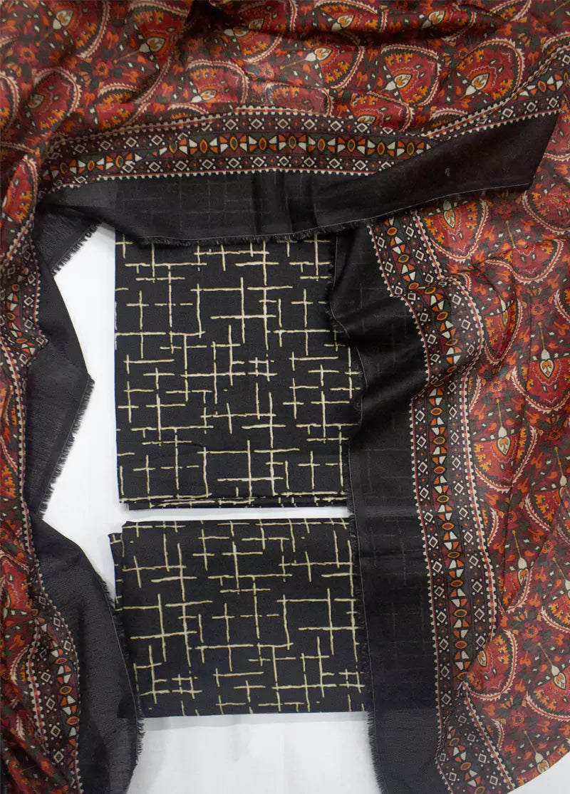 3 Piece Printed Black Color Lawn Unstitched Suit