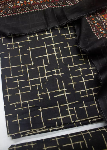 3 Piece Printed Black Color Lawn Unstitched Suit