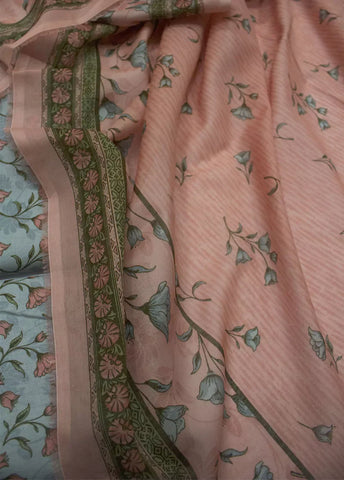 3 Piece Printed Blue & Peach Color Lawn Unstitched Suit