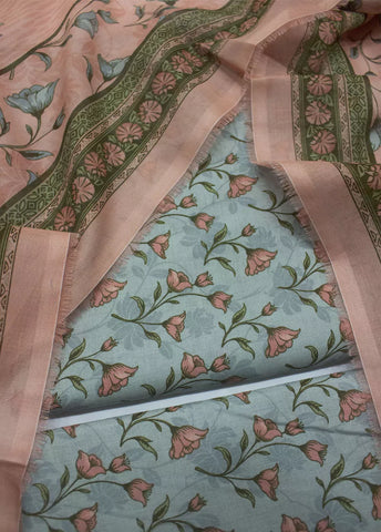 3 Piece Printed Blue & Peach Color Lawn Unstitched Suit
