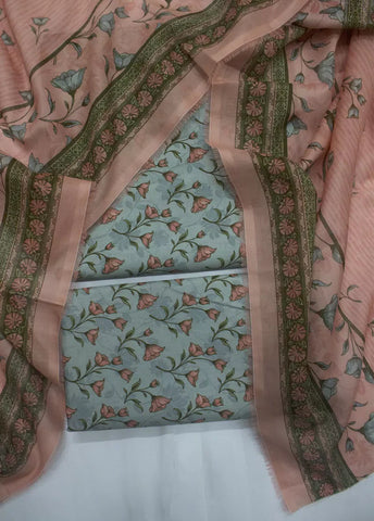 3 Piece Printed Blue & Peach Color Lawn Unstitched Suit