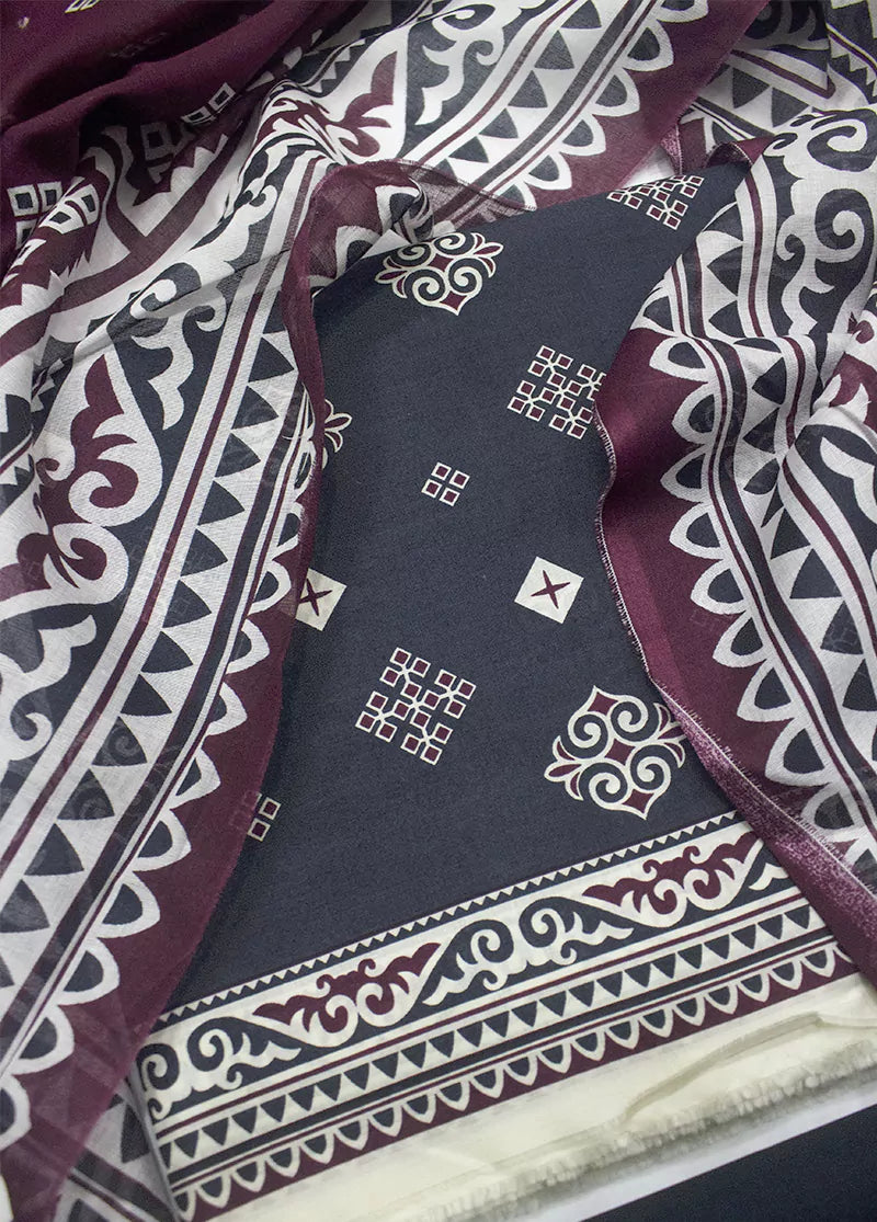 3 Piece Printed Black Color Lawn Unstitched Suit