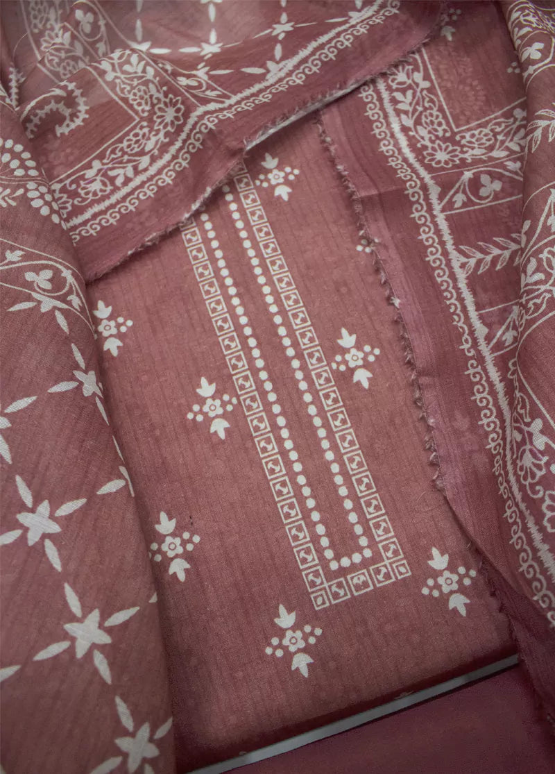 3 Piece Printed Peach Color Lawn Unstitched Suit