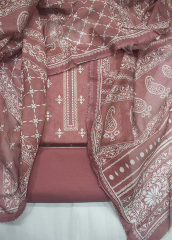 3 Piece Printed Peach Color Lawn Unstitched Suit