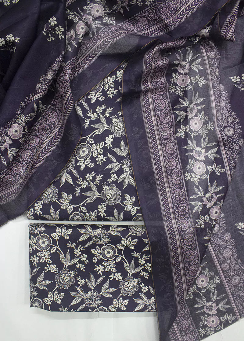 3 Piece Printed Purple & White Color Lawn Unstitched Suit