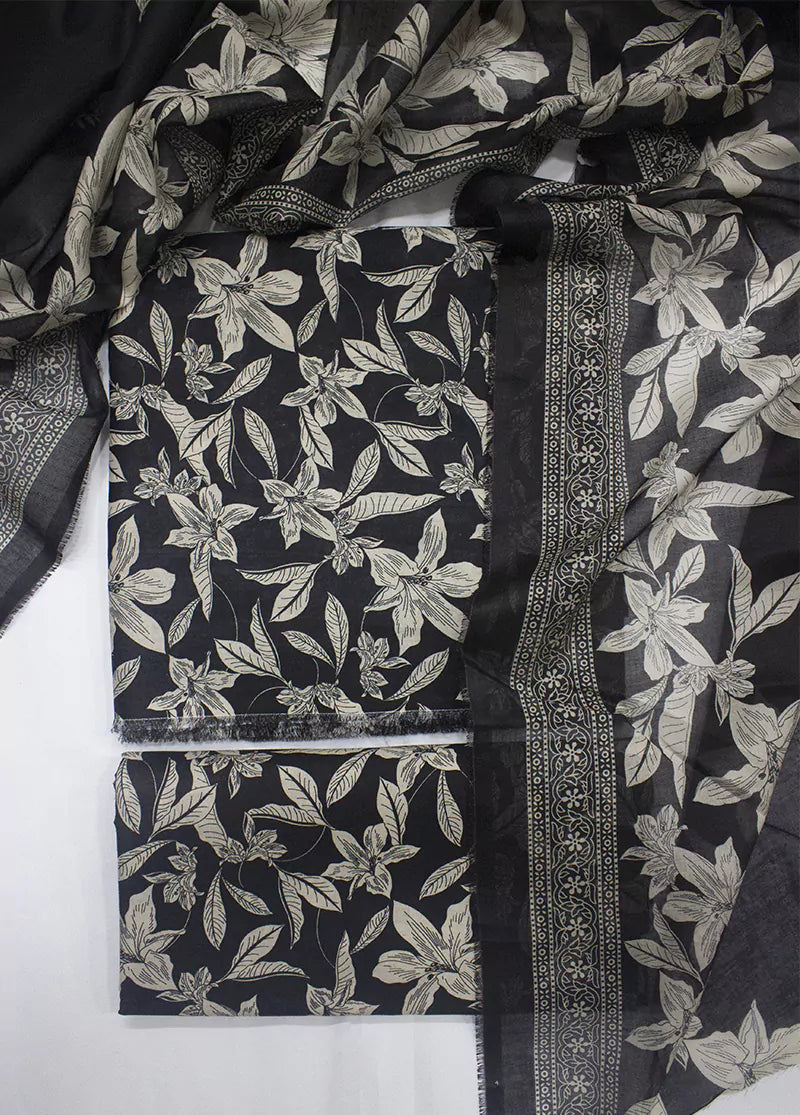 3 Piece Printed Black Color Lawn Unstitched Suit