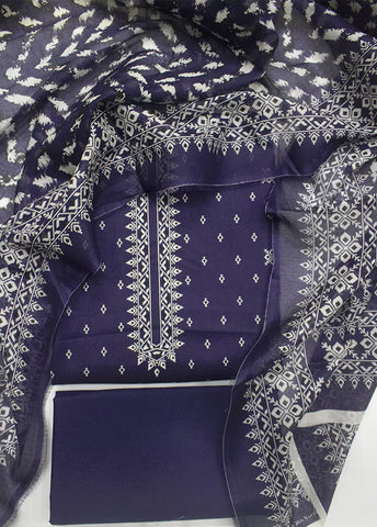 3 Piece Printed Navy Blue Color Lawn Unstitched Suit