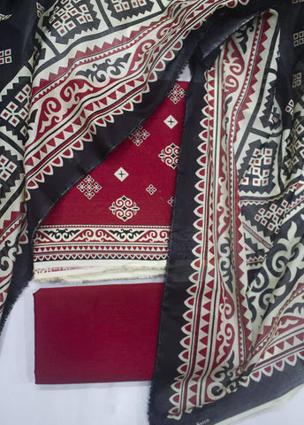 3 Piece Printed Red & Black Color Lawn Unstitched Suit