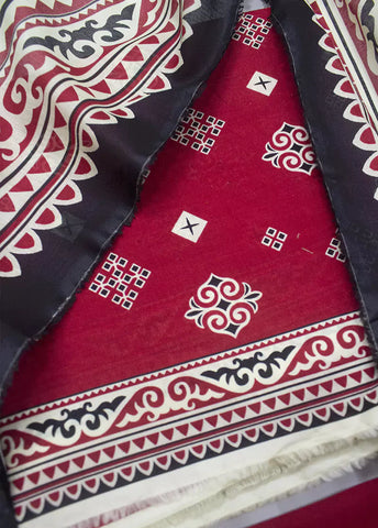 3 Piece Printed Red & Black Color Lawn Unstitched Suit