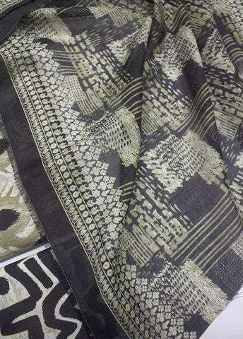 3 Piece Printed Green & Black Color Unstitched Suit