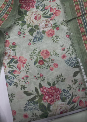 3 Piece Printed Mint Green Color Unstitched Suit