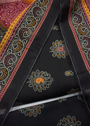 3 Piece Printed Black Color Unstitched Suit