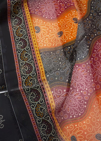 3 Piece Printed Black Color Unstitched Suit