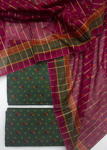 3 Piece Printed Green Color Unstitched Suit