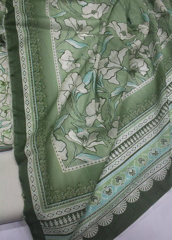 3 Piece Printed Green & White Color Unstitched Suit