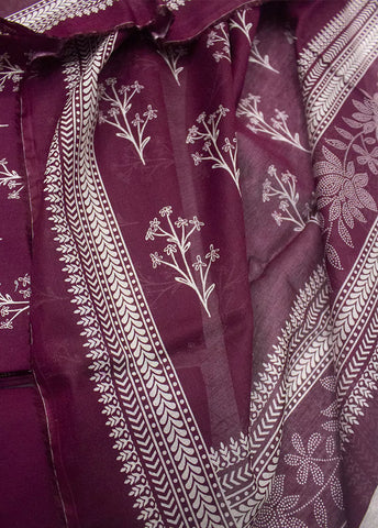 3 Piece Printed Plum Color Unstitched Suit