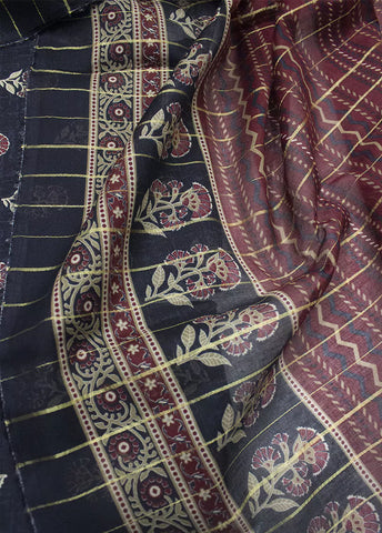 3 Piece Printed Blue Color Unstitched Suit