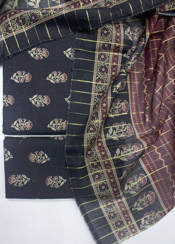 3 Piece Printed Blue Color Unstitched Suit