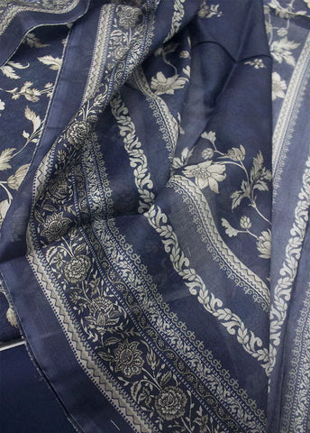 3 Piece Printed Spruce Blue Color Unstitched Suit