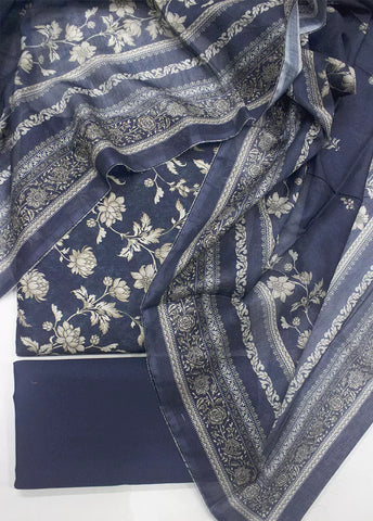 3 Piece Printed Spruce Blue Color Unstitched Suit