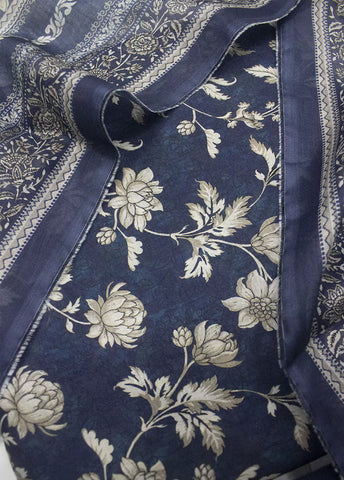 3 Piece Printed Spruce Blue Color Unstitched Suit