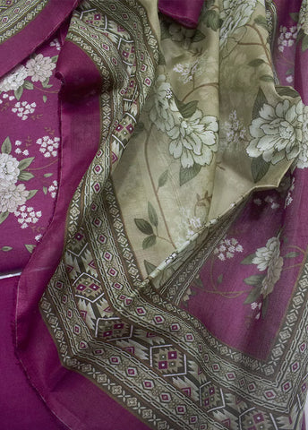 3 Piece Printed Pink Color Unstitched Suit