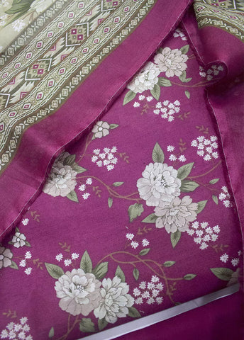 3 Piece Printed Pink Color Unstitched Suit