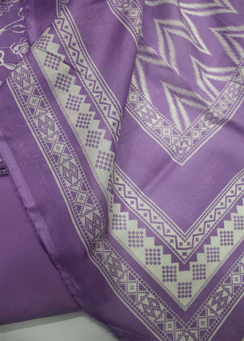 3 Piece Printed Lilac Color Unstitched Suit