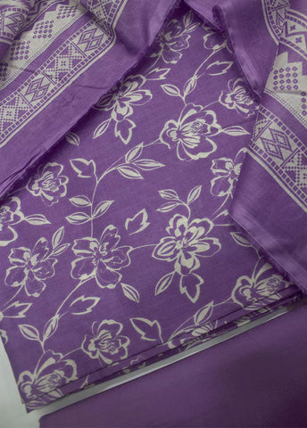 3 Piece Printed Lilac Color Unstitched Suit