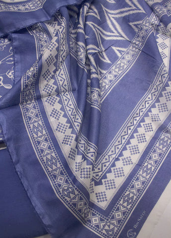 3 Piece Printed Blue Color Unstitched Suit