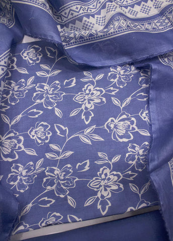 3 Piece Printed Blue Color Unstitched Suit