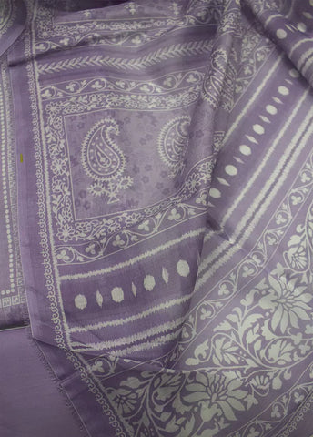 3 Piece Printed Lilac Color Unstitched Suit