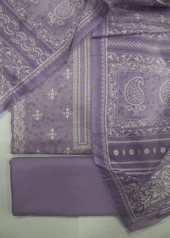 3 Piece Printed Lilac Color Unstitched Suit