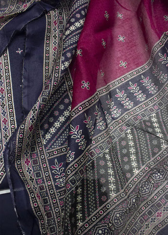 3 Piece Printed Navy Blue Color Unstitched Suit