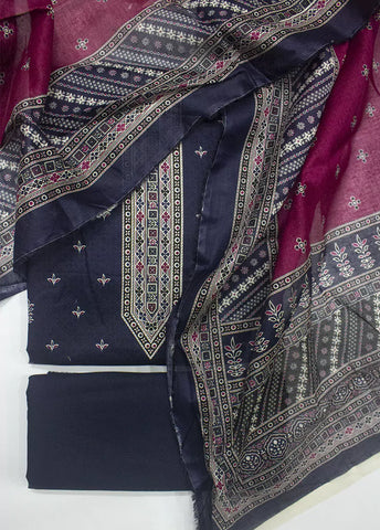 3 Piece Printed Navy Blue Color Unstitched Suit