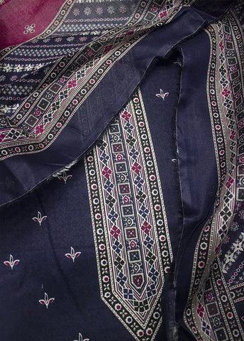 3 Piece Printed Navy Blue Color Unstitched Suit