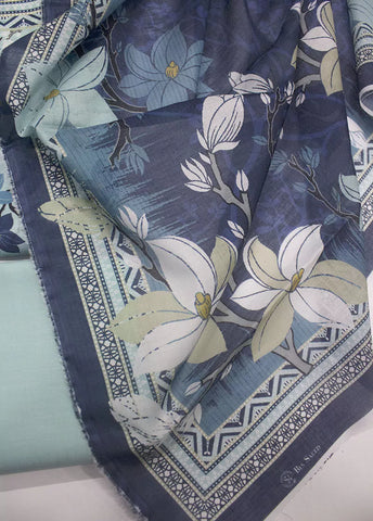 3 Piece Printed Blue Color Unstitched Suit