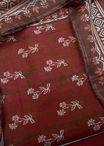 3 Piece Printed Rust Color Unstitched Suit