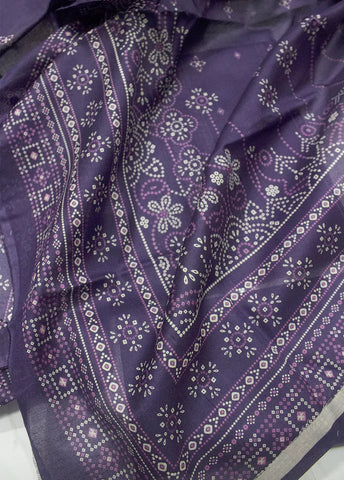 3 Piece Printed Purple Color Unstitched Suit