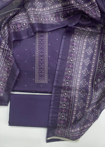 3 Piece Printed Purple Color Unstitched Suit