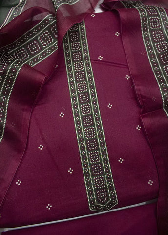 3 Piece Printed Red & Green Color Unstitched Suit